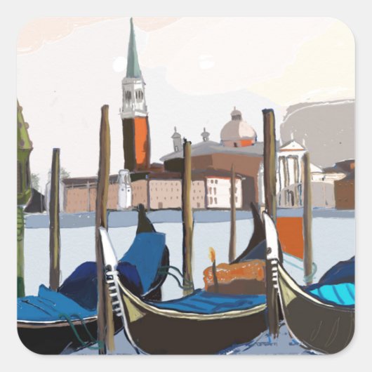 Gondolas ondergebonden door St Marks Square Venice Vierkante Sticker (Voorkant)
