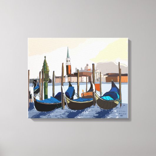 Gondolas Tethered by St Marks Square Venice Canvas Afdruk (Voorkant)