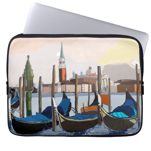 Gondolas Tethered by St Marks Square Venice Laptop Sleeve (Voorkant)
