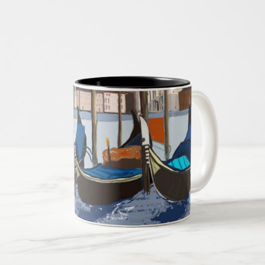 Gondolas Tethered by St Marks Square Venice Tweekleurige Koffiemok (Voorkant rechts)