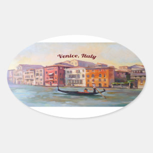 Gondolier aan het Canal Grande, Venetië, Italië Ovale Sticker