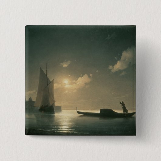 Gondolier bij Zee van Night, 1843 Vierkante Button 5,1 Cm (Voorkant)