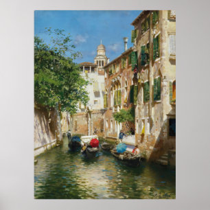 Gondoliers op een Venetiaans kanaal Rubens Santoro Poster