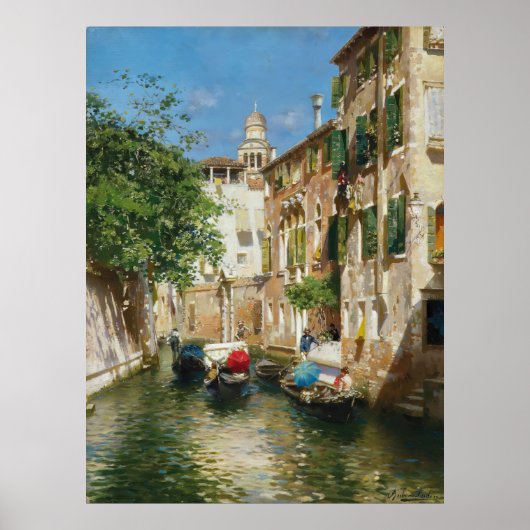 Gondoliers op een Venetiaans kanaal Rubens Santoro Poster (Voorkant)