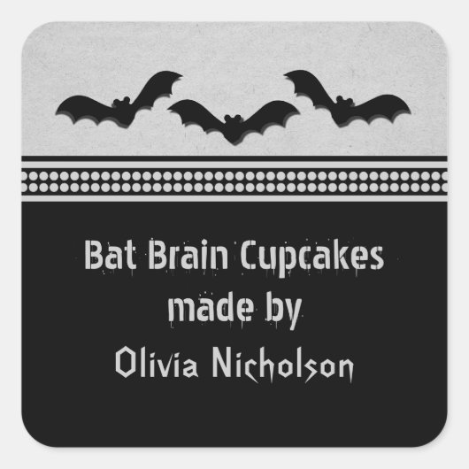 Gone Batty Halloween Baking Stickers, Light Grey Vierkante Sticker (Voorkant)