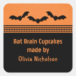 Gone Batty Halloween Baking Stickers, Oranje Vierkante Sticker