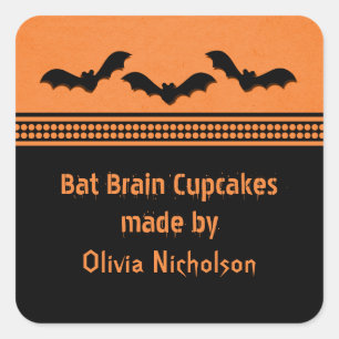 Gone Batty Halloween Baking Stickers, Oranje Vierkante Sticker