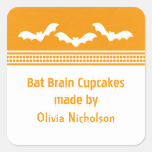 Gone Batty Halloween Baking Stickers, Sinaasappel  Vierkante Sticker