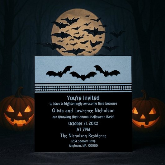 Gone Batty Halloween Party Invite, Light Blue Kaart