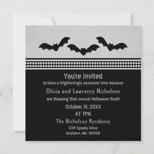 Gone Batty Halloween Party Invite, Light Grey Kaart (Voorkant)