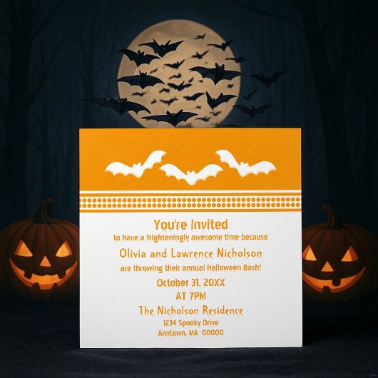 Gone Batty Halloween Party Invite, Oranje & White Kaart