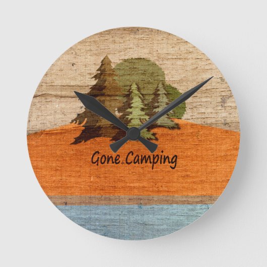 Gone Camping Wood look Natuur Lovers Ronde Klok (Voorkant)