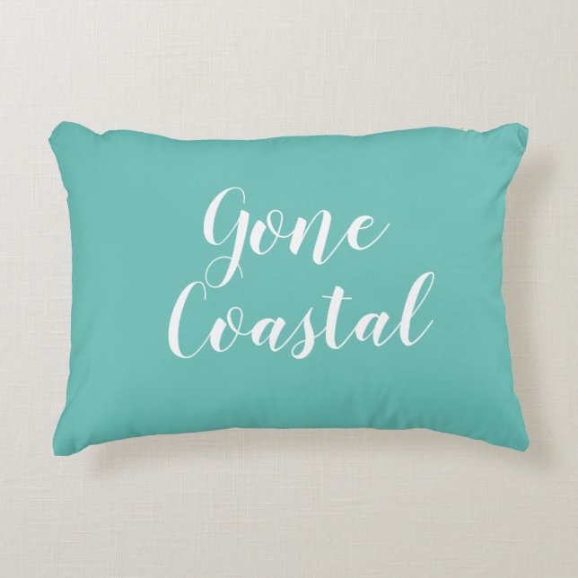 Gone Coastal Beach Turquoise Script Accent Pillow Accent Kussen (Voorkant)