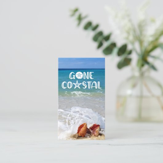 Gone Coastal Beach Wave Shells Foto Moving Contactkaartje (Staand voorkant)