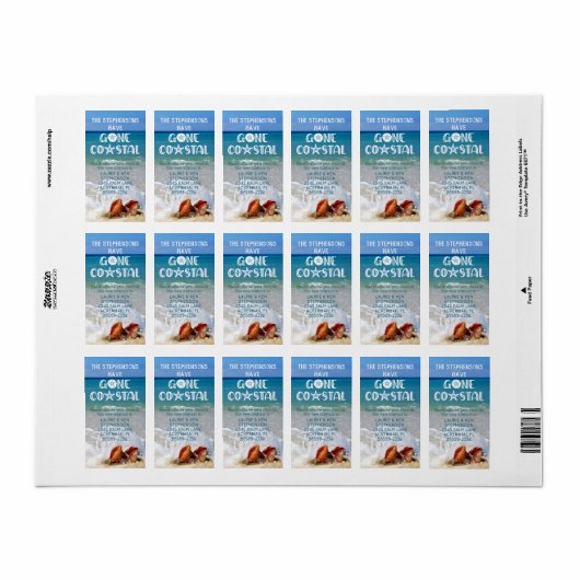 Gone Coastal Beach Wave Shells Foto Moving Etiket (Full Sheet)