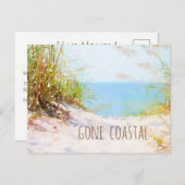 Gone Coastal New Home Beach Path Waterverf Aankondigingskaart (Voorkant / Achterkant)