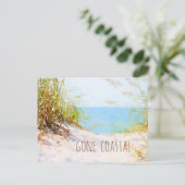 Gone Coastal New Home Beach Path Waterverf Aankondigingskaart (Staand voorkant)