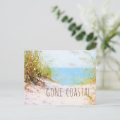 Gone Coastal New Home Beach Path Waterverf Aankondigingskaart (Staand voorkant)