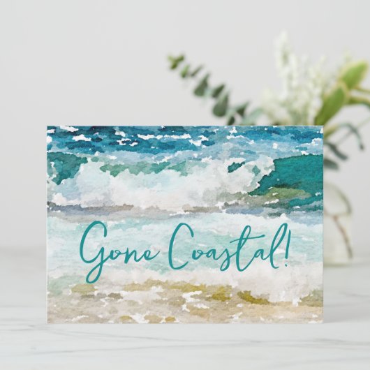 Gone Coastal New Home Wave op het strand Waterverf Aankondiging (Staand voorkant)