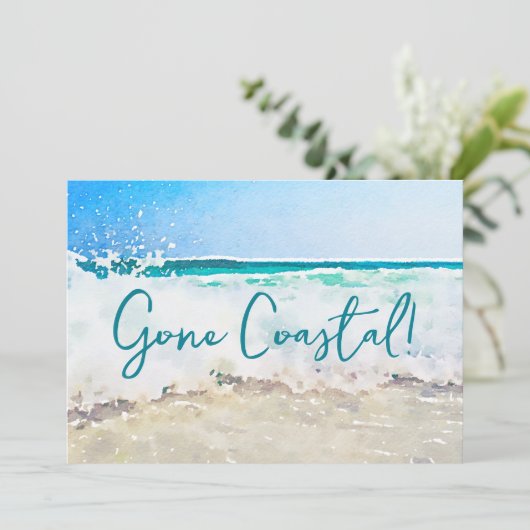 Gone Coastal New Home Wave op het strand Waterverf Aankondiging (Staand voorkant)