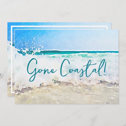 Gone Coastal New Home Wave op het strand Waterverf Aankondiging (Voorkant / Achterkant)