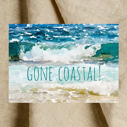 Gone Coastal New Home Wave op het strand Waterverf Aankondiging