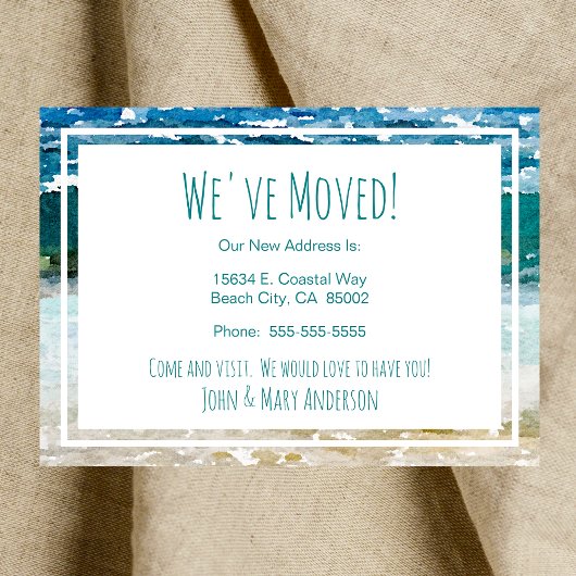 Gone Coastal New Home Wave op het strand Waterverf Aankondiging