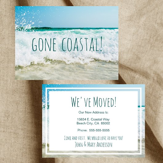Gone Coastal New Home Wave op het strand Waterverf Aankondiging