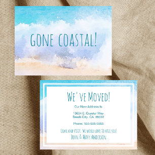 Gone Coastal New Home Wave op het strand Waterverf Aankondiging