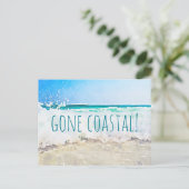 Gone Coastal New Home Wave op het strand Waterverf Aankondigingskaart (Staand voorkant)