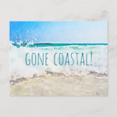 Gone Coastal New Home Wave op het strand Waterverf Aankondigingskaart (Voorkant)