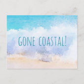 Gone Coastal New Home Wave op het strand Waterverf Aankondigingskaart (Voorkant)