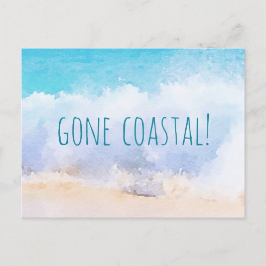 Gone Coastal New Home Wave op het strand Waterverf Aankondigingskaart (Voorkant)