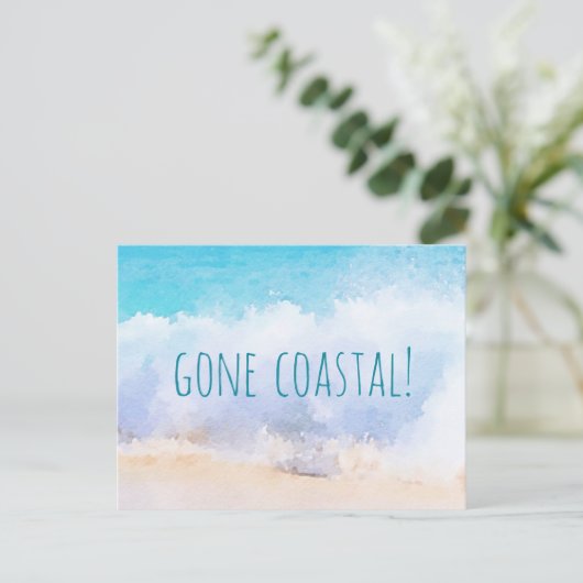 Gone Coastal New Home Wave op het strand Waterverf Aankondigingskaart (Staand voorkant)