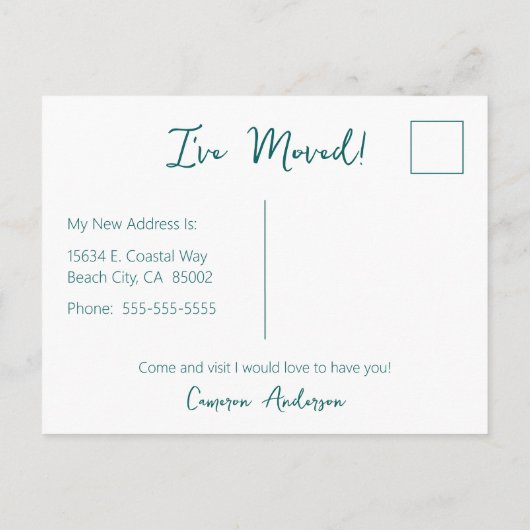 Gone Coastal New Home Wave op het strand Waterverf Aankondigingskaart (Achterkant)