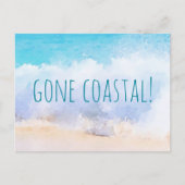 Gone Coastal New Home Wave op het strand Waterverf Aankondigingskaart (Voorkant)