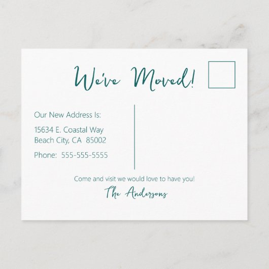 Gone Coastal New Home Wave op het strand Waterverf Aankondigingskaart (Achterkant)