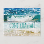 Gone Coastal New Home Wave op het strand Waterverf Aankondigingskaart (Voorkant)