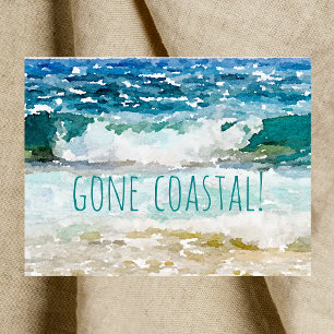 Gone Coastal New Home Wave op het strand Waterverf Aankondigingskaart