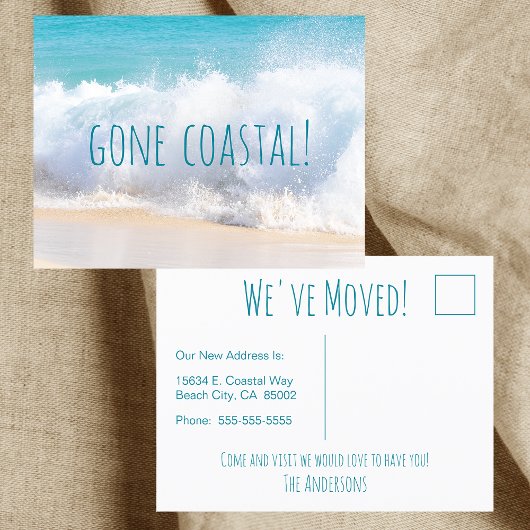Gone Coastal New Home Wave op het strand Waterverf Aankondigingskaart