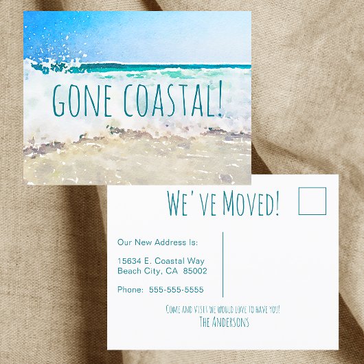 Gone Coastal New Home Wave op het strand Waterverf Aankondigingskaart