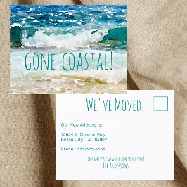 Gone Coastal New Home Wave op het strand Waterverf Aankondigingskaart