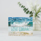 Gone Coastal New Home Wave op het strand Waterverf Aankondigingskaart (Staand voorkant)