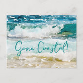 Gone Coastal New Home Wave op het strand Waterverf Aankondigingskaart (Voorkant)