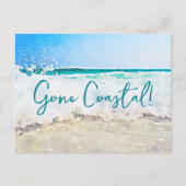 Gone Coastal New Home Wave op het strand Waterverf Aankondigingskaart (Voorkant)