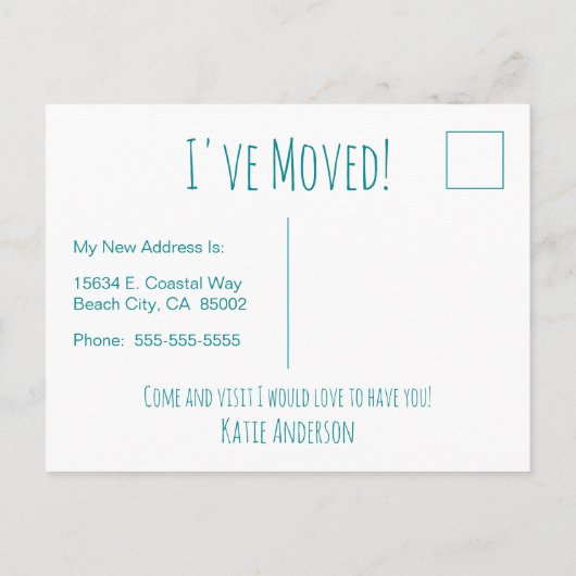 Gone Coastal New Home Wave op het strand Waterverf Aankondigingskaart (Achterkant)