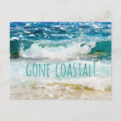 Gone Coastal New Home Wave op het strand Waterverf Aankondigingskaart (Voorkant)