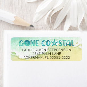 Gone Coastal Waterverf Beach Moved Return Address Etiket