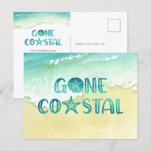 Gone Coastal Waterverf Beach Wave Moving Announce Aankondigingskaart