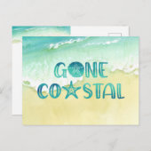 Gone Coastal Waterverf Beach Wave Moving Announce Aankondigingskaart (Voorkant / Achterkant)